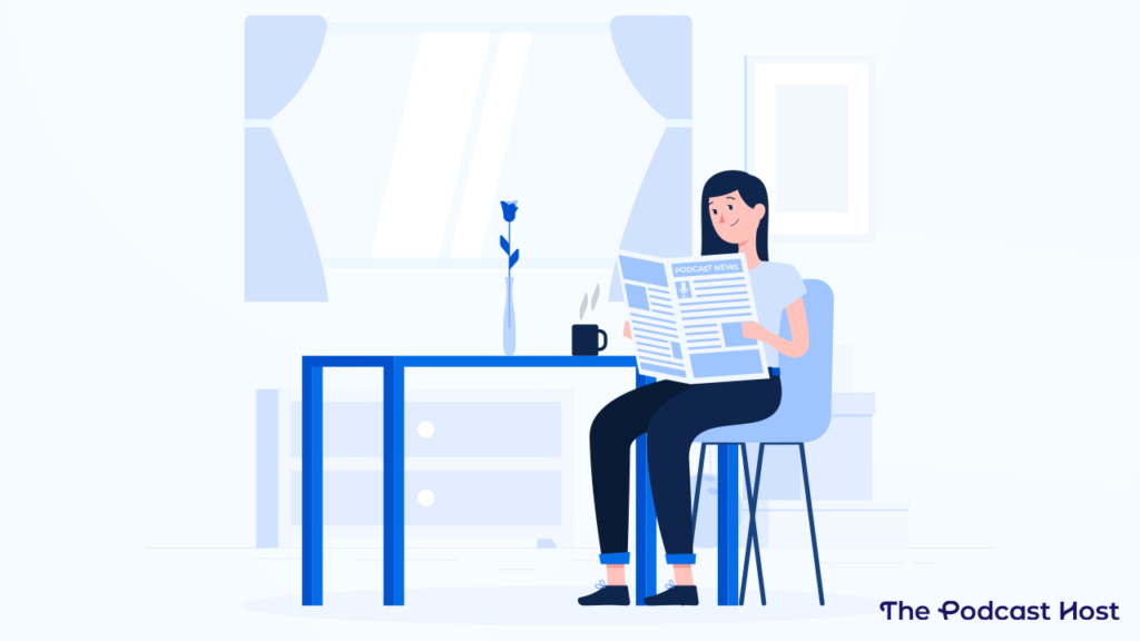 woman reading podcasting news