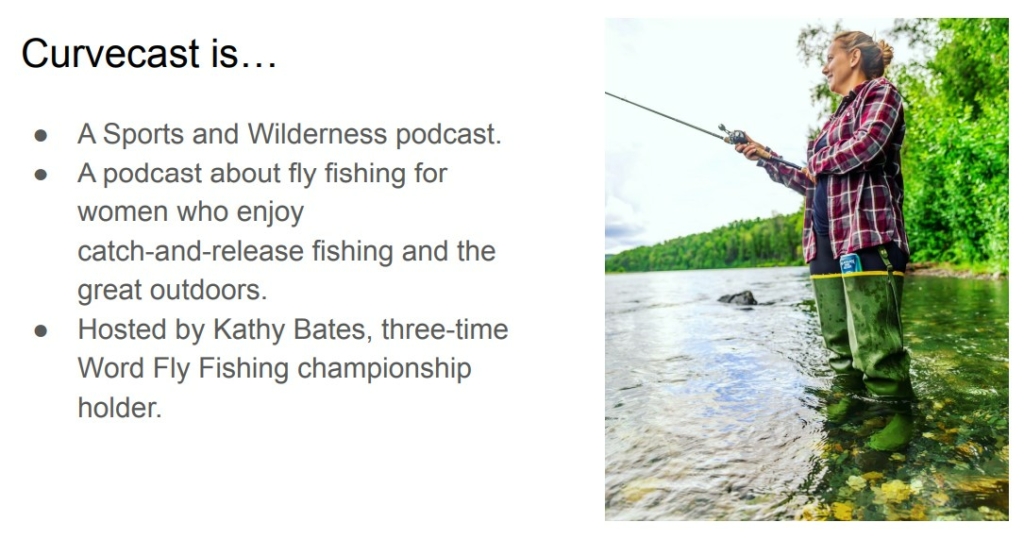 This is a picture of a slide from a sample podcast pitch deck.