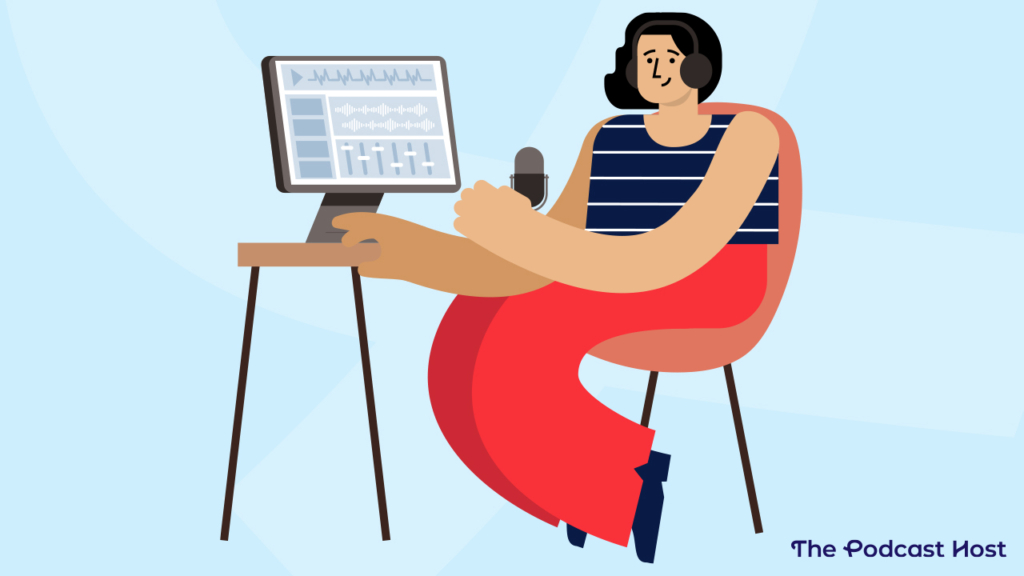 a podcaster records at her computer