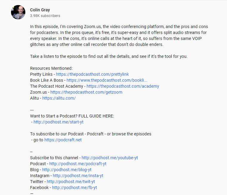 Youtube video description