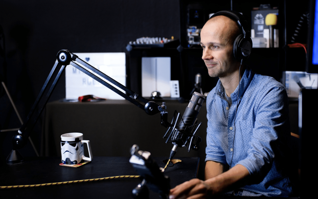 UK Podcast Consultant, Colin Gray, in the recording studio