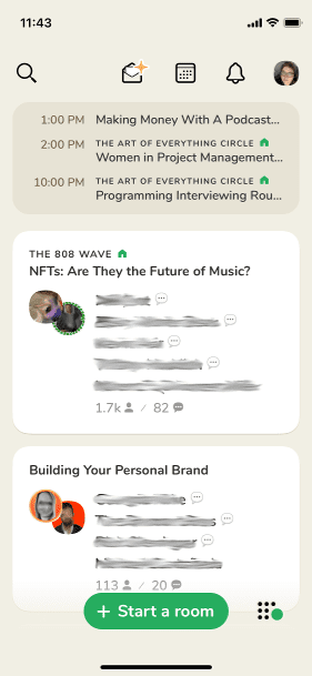 Clubhouse home screen