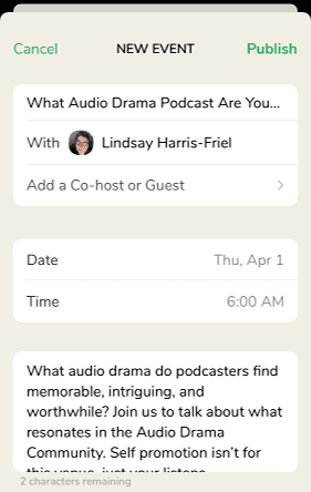 create an event in clubhouse