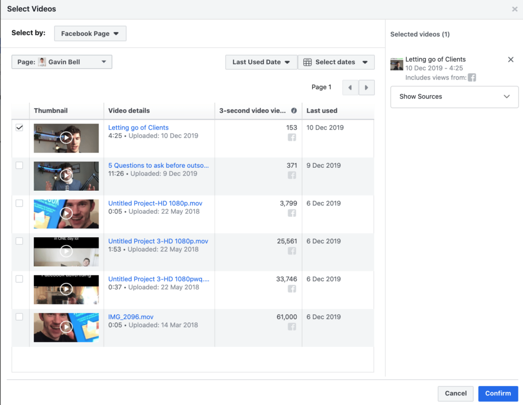 Facebook ads: Select Videos