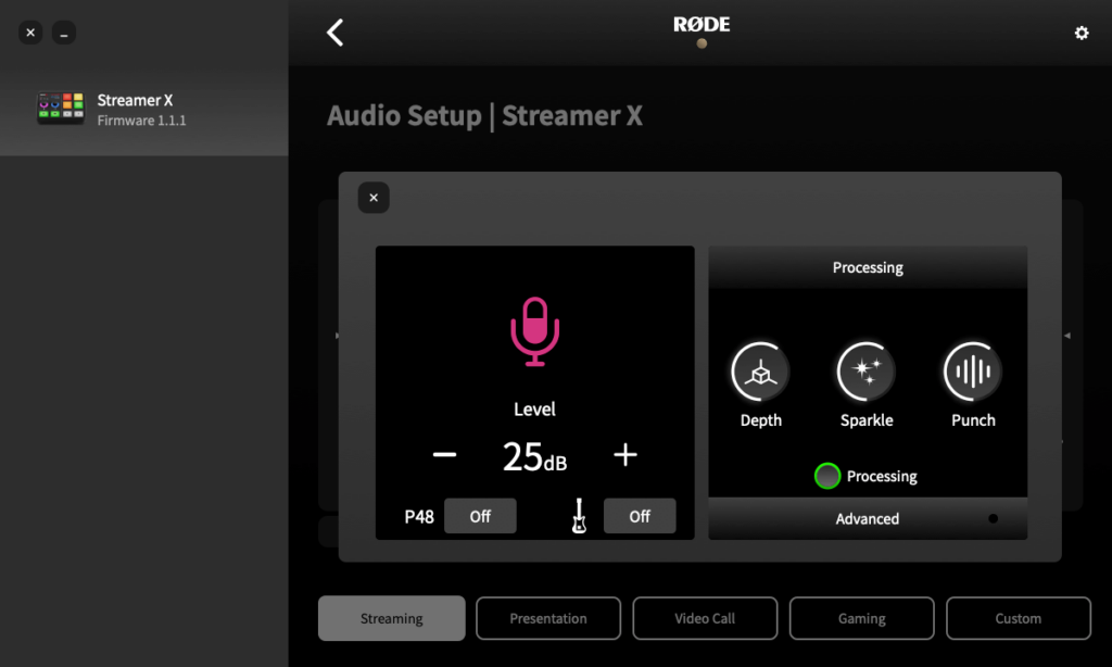 audio setup on the rode streamer x